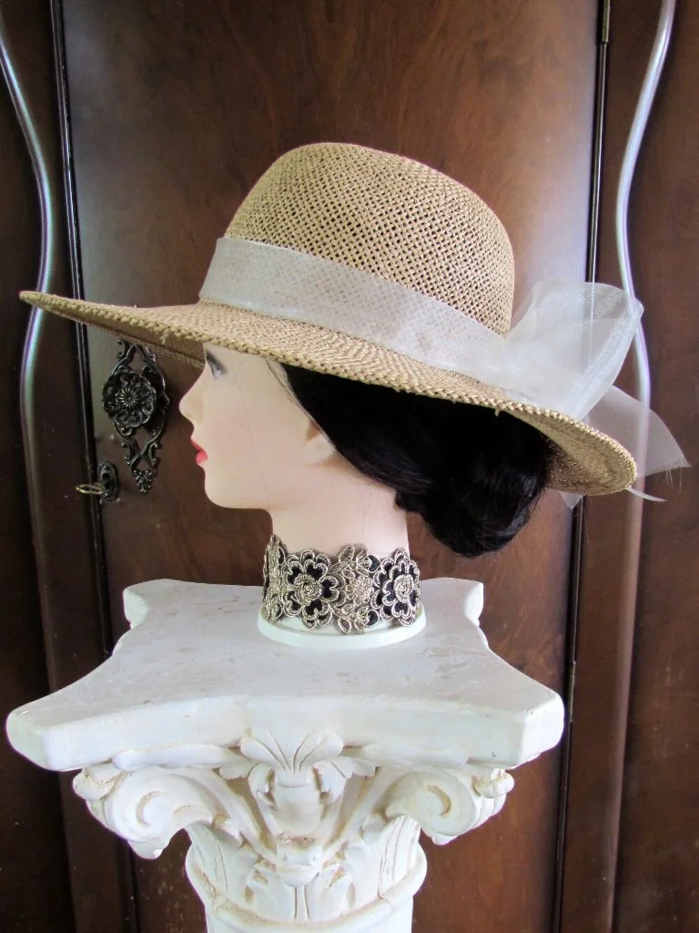 LADY'S STRAW HAT, PRETTY with BOW, 21 5/8" SMALL, LIGHT & AIRY for SUMMER - Picture 4 of 6